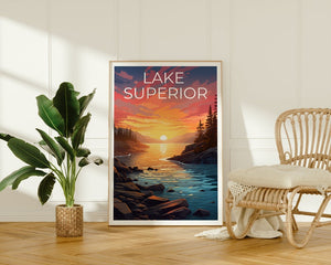 Affiche de voyage sur le lac Supérieur, Art mural des Grands Lacs, Impression des Grands Lacs, Affiche du lac Supérieur, Affiche des Grands Lacs, Impression du lac Supérieur