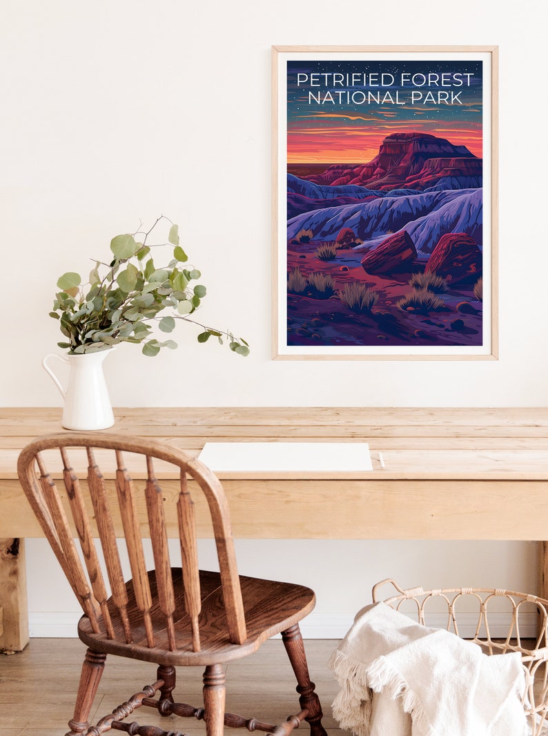 Affiche du parc national de Petrified Forest, impression de la forêt pétrifiée, affiche de l'Arizona, impression de l'Arizona, affiche de voyage de la forêt pétrifiée, art de l'Arizona