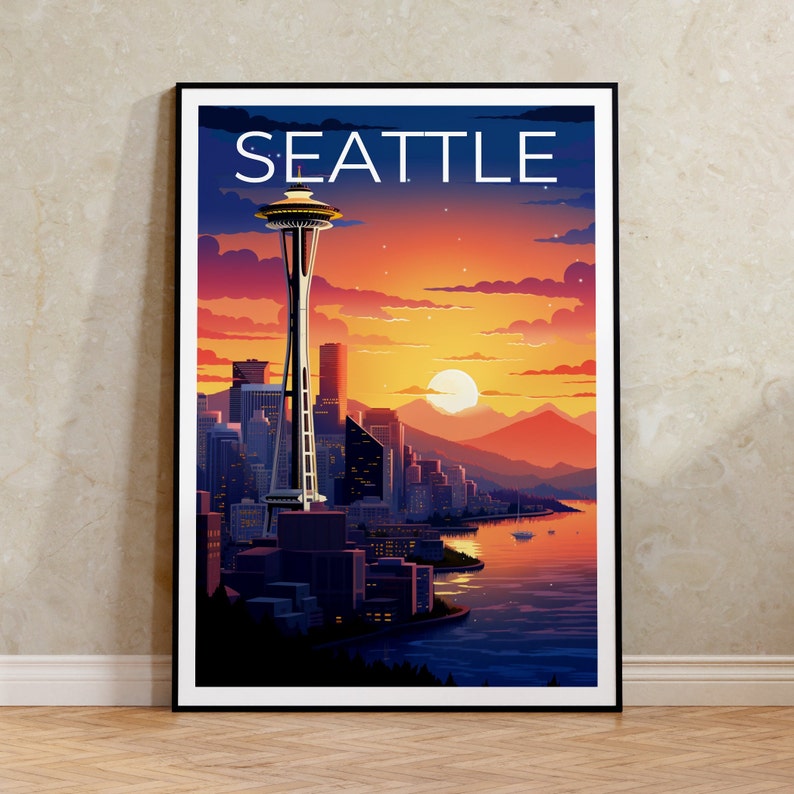 Seattle Travel Poster, Washington Wall Art, Washington Print, Seattle Poster, Washington Poster, Space Needle Poster, Seattle Print