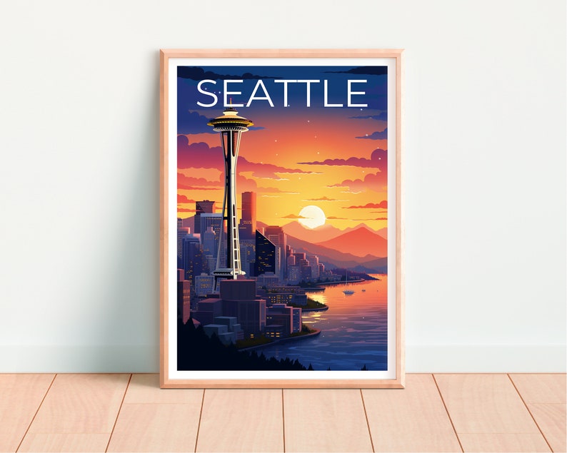 Seattle Travel Poster, Washington Wall Art, Washington Print, Seattle Poster, Washington Poster, Space Needle Poster, Seattle Print