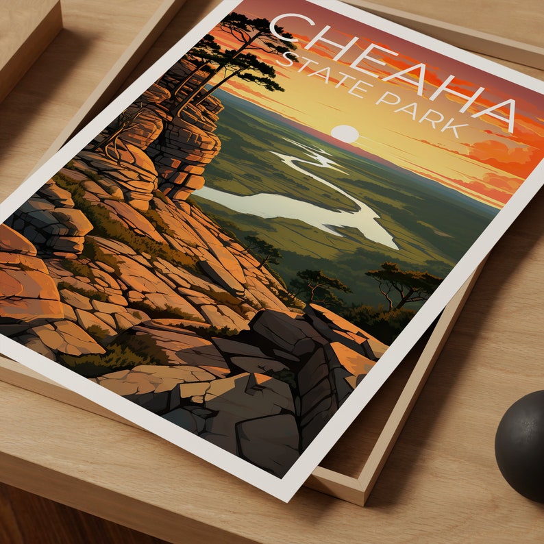 Affiche de voyage Cheaha Park, Art mural Alabama, Impression Alabama, Affiche Cheaha Park, Affiche Alabama, Affiche Forêt, Art Cheaha Park