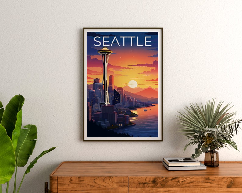 Seattle Travel Poster, Washington Wall Art, Washington Print, Seattle Poster, Washington Poster, Space Needle Poster, Seattle Print