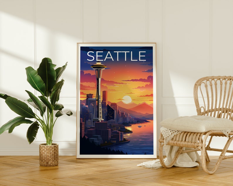 Seattle Travel Poster, Washington Wall Art, Washington Print, Seattle Poster, Washington Poster, Space Needle Poster, Seattle Print