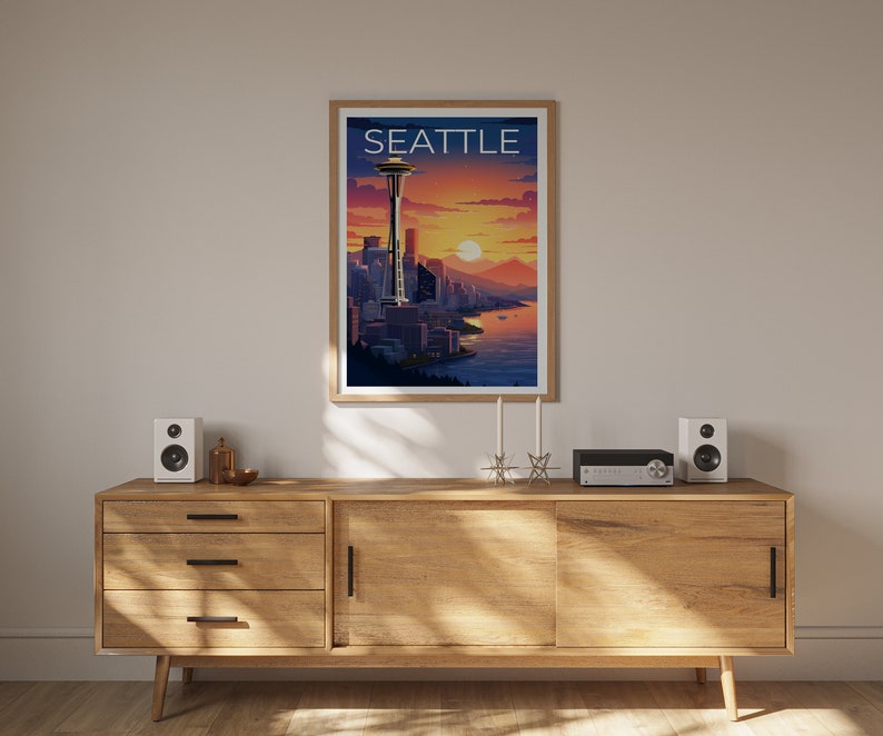 Seattle Travel Poster, Washington Wall Art, Washington Print, Seattle Poster, Washington Poster, Space Needle Poster, Seattle Print