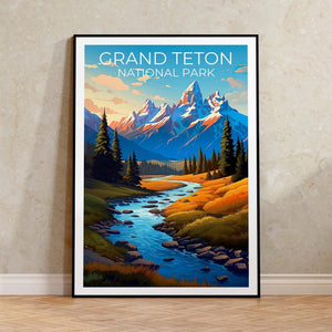 Grand Teton National Park Travel Print Wyoming Poster Teton Range Wall Art Mountain Illustration Grand Teton Poster Home Decor Birthday Gift