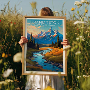 Grand Teton National Park Travel Print Wyoming Poster Teton Range Wall Art Mountain Illustration Grand Teton Poster Home Decor Birthday Gift