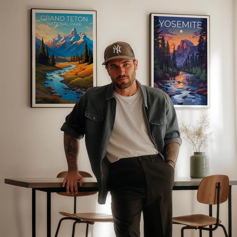 Grand Teton National Park Travel Print Wyoming Poster Teton Range Wall Art Mountain Illustration Grand Teton Poster Home Decor Birthday Gift