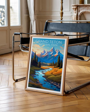 Grand Teton National Park Travel Print Wyoming Poster Teton Range Wall Art Mountain Illustration Grand Teton Poster Home Decor Birthday Gift