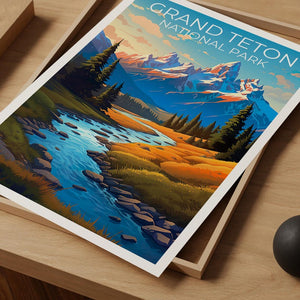 Grand Teton National Park Travel Print Wyoming Poster Teton Range Wall Art Mountain Illustration Grand Teton Poster Home Decor Birthday Gift