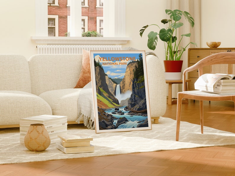 Affiche de voyage de Yellowstone, art du Wyoming, impression du Wyoming, affiche de Yellowstone, affiche de cascade, affiche de nature, art de Yellowstone