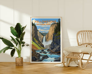 Affiche de voyage de Yellowstone, art du Wyoming, impression du Wyoming, affiche de Yellowstone, affiche de cascade, affiche de nature, art de Yellowstone