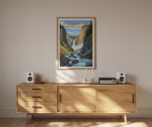 Affiche de voyage de Yellowstone, art du Wyoming, impression du Wyoming, affiche de Yellowstone, affiche de cascade, affiche de nature, art de Yellowstone