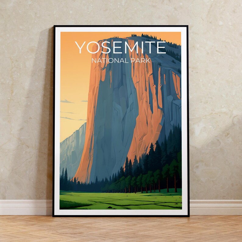 Affiche de voyage Yosemite, art mural de Californie, affiche El Capitan, affiche Yosemite, art El Capitan, affiche nature, art Yosemite