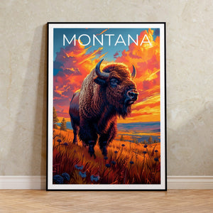 Montana Poster, Montana Print, Buffalo Poster, Buffalo Print, Montana Travel Poster, Buffalo Art, Montana Art