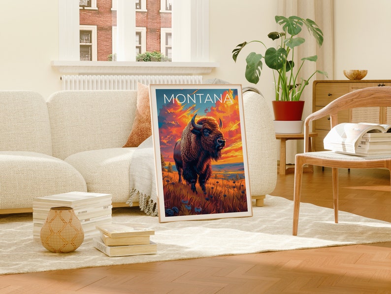 Montana Poster, Montana Print, Buffalo Poster, Buffalo Print, Montana Travel Poster, Buffalo Art, Montana Art