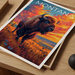 Montana Poster, Montana Print, Buffalo Poster, Buffalo Print, Montana Travel Poster, Buffalo Art, Montana Art