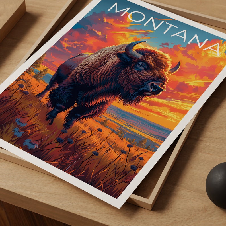 Montana Poster, Montana Print, Buffalo Poster, Buffalo Print, Montana Travel Poster, Buffalo Art, Montana Art