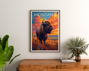 Montana Poster, Montana Print, Buffalo Poster, Buffalo Print, Montana Travel Poster, Buffalo Art, Montana Art
