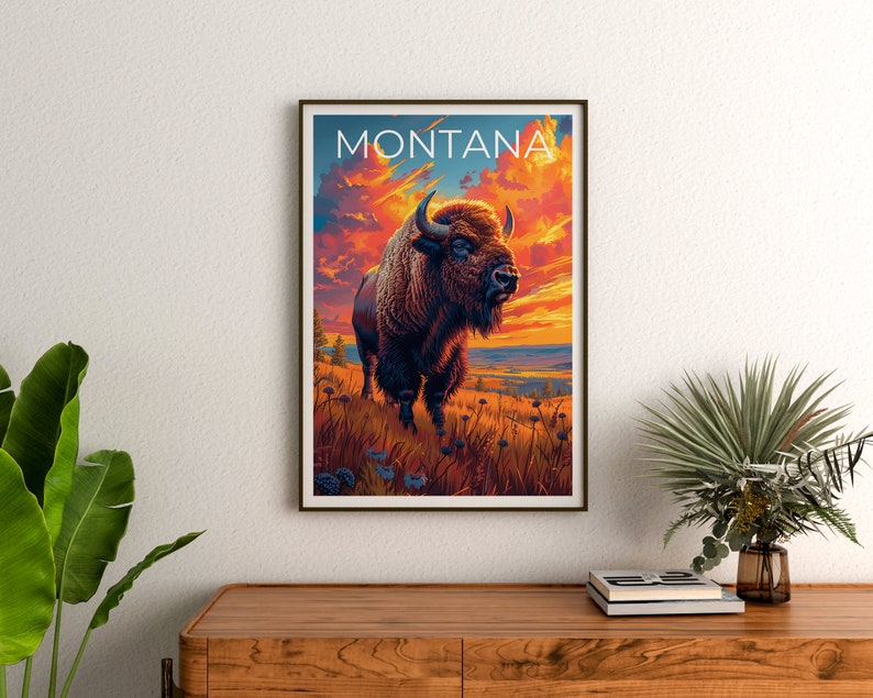 Montana Poster, Montana Print, Buffalo Poster, Buffalo Print, Montana Travel Poster, Buffalo Art, Montana Art