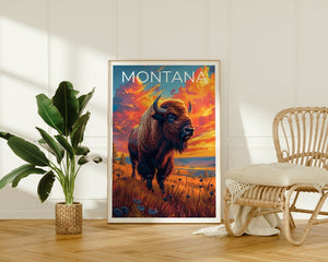 Montana Poster, Montana Print, Buffalo Poster, Buffalo Print, Montana Travel Poster, Buffalo Art, Montana Art