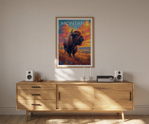 Montana Poster, Montana Print, Buffalo Poster, Buffalo Print, Montana Travel Poster, Buffalo Art, Montana Art