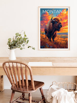 Montana Poster, Montana Print, Buffalo Poster, Buffalo Print, Montana Travel Poster, Buffalo Art, Montana Art
