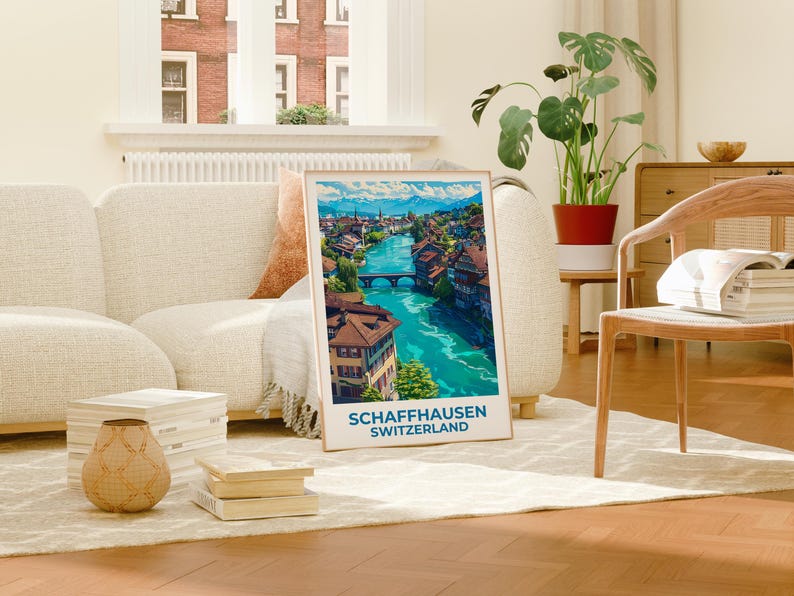 Schaffhausen Travel Print Switzerland Poster European Wall Art Swiss Alps Illustration Schaffhausen Poster Home Decor Birthday Gift