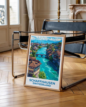 Schaffhausen Travel Print Switzerland Poster European Wall Art Swiss Alps Illustration Schaffhausen Poster Home Decor Birthday Gift