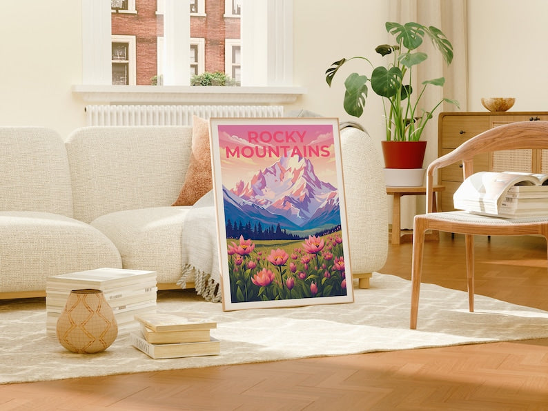 Rocky Mountains Travel Poster, Mountain Wall Art, Mountain Print, Rocky Mountains Poster, Mountain Poster, Nature Poster