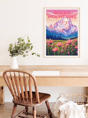 Rocky Mountains Travel Poster, Mountain Wall Art, Mountain Print, Rocky Mountains Poster, Mountain Poster, Nature Poster