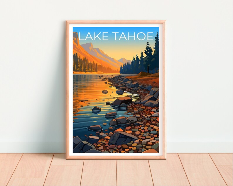 Affiche de voyage sur le lac Tahoe, art mural en Californie, impression Nevada, affiche sur le lac Tahoe, affiche sur le lac, affiche sur la nature, art sur le lac Tahoe