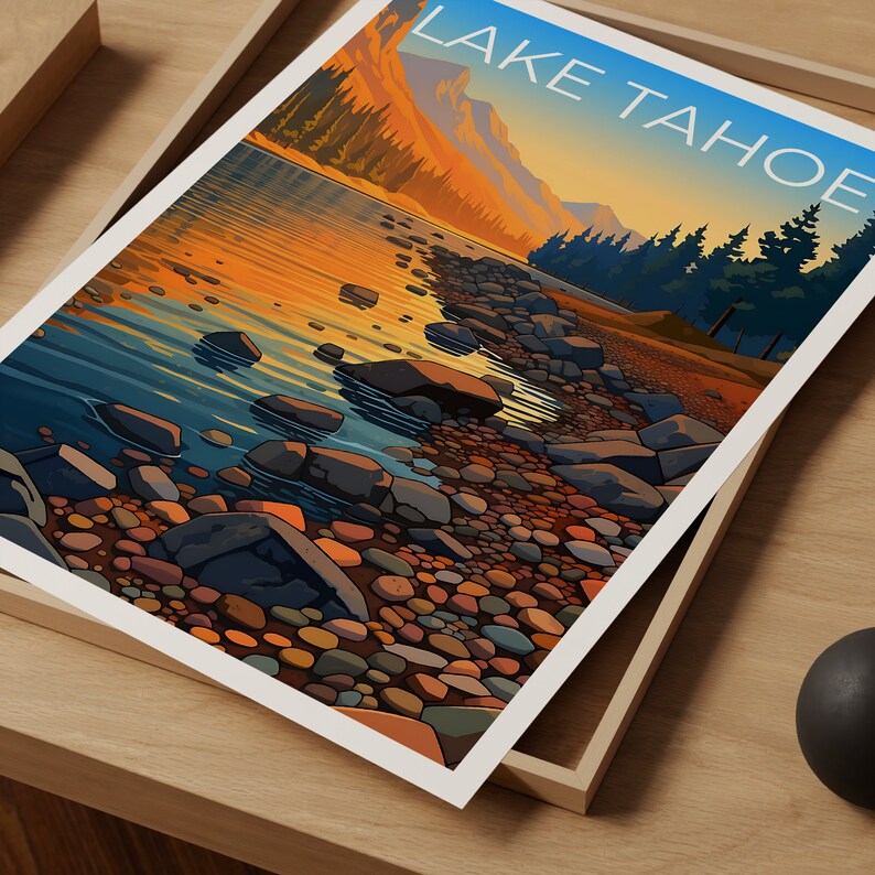 Affiche de voyage sur le lac Tahoe, art mural en Californie, impression Nevada, affiche sur le lac Tahoe, affiche sur le lac, affiche sur la nature, art sur le lac Tahoe