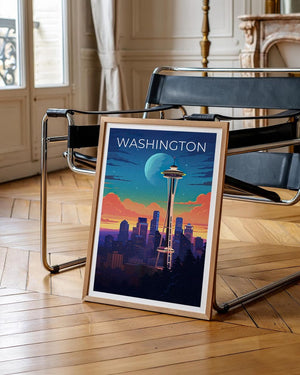 Washington Travel Print, Seattle Poster, Space Needle Wall Art, Cityscape Illustration, Washington Poster, Home Decor, Birthday Gift