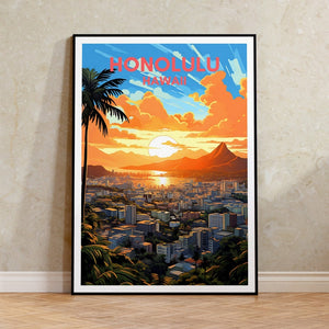 Honolulu Travel Poster, Hawaii Wall Art, Hawaii Print, Honolulu Poster, Hawaii Islands Poster, City Poster, Wall Decor