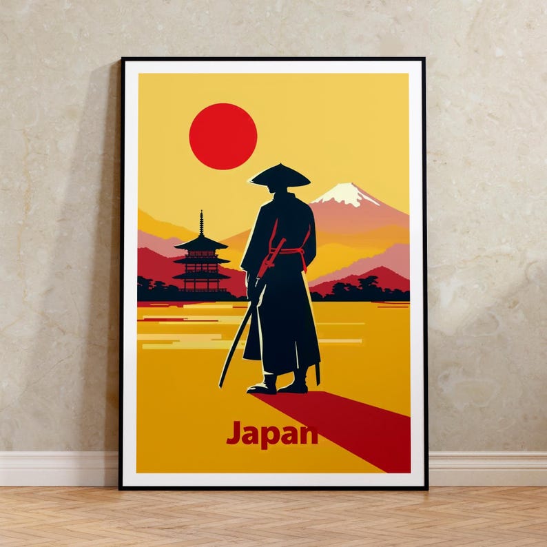 Japanese Samurai Travel Print, Asia Poster, Minimalistic Wall Art, Warrior Illustration, Japan Poster, Home Decor