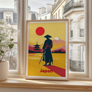 Japanese Samurai Travel Print, Asia Poster, Minimalistic Wall Art, Warrior Illustration, Japan Poster, Home Decor