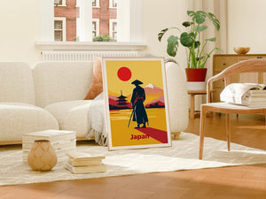 Japanese Samurai Travel Print, Asia Poster, Minimalistic Wall Art, Warrior Illustration, Japan Poster, Home Decor