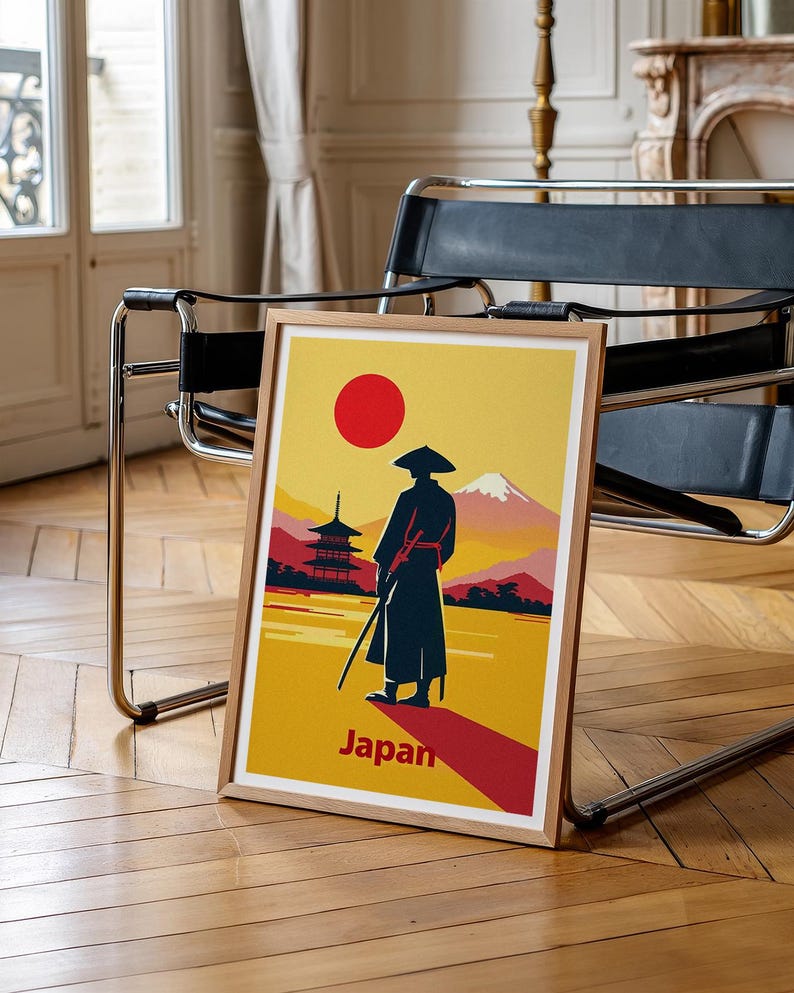 Japanese Samurai Travel Print, Asia Poster, Minimalistic Wall Art, Warrior Illustration, Japan Poster, Home Decor