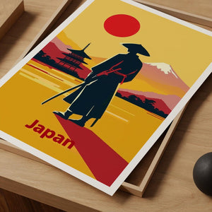 Japanese Samurai Travel Print, Asia Poster, Minimalistic Wall Art, Warrior Illustration, Japan Poster, Home Decor