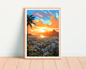 Honolulu Travel Poster, Hawaii Wall Art, Hawaii Print, Honolulu Poster, Hawaii Islands Poster, City Poster, Wall Decor