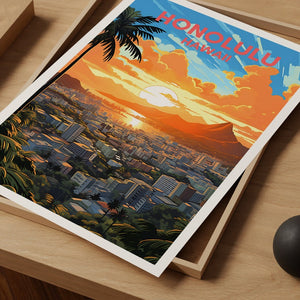 Honolulu Travel Poster, Hawaii Wall Art, Hawaii Print, Honolulu Poster, Hawaii Islands Poster, City Poster, Wall Decor