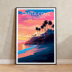 Santa Cruz Travel Print California Poster Beach Wall Art Coastal Illustration Santa Cruz Poster Home Decor Birthday Gift