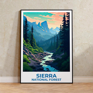 Sierra National Forest Travel Print California Poster Forest Wall Art Mountains Illustration Sierra Poster Home Decor Birthday Gift