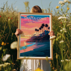 Santa Cruz Travel Print California Poster Beach Wall Art Coastal Illustration Santa Cruz Poster Home Decor Birthday Gift