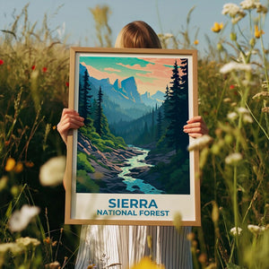 Sierra National Forest Travel Print California Poster Forest Wall Art Mountains Illustration Sierra Poster Home Decor Birthday Gift
