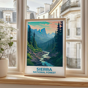 Sierra National Forest Travel Print California Poster Forest Wall Art Mountains Illustration Sierra Poster Home Decor Birthday Gift