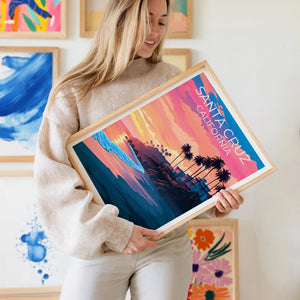 Santa Cruz Travel Print California Poster Beach Wall Art Coastal Illustration Santa Cruz Poster Home Decor Birthday Gift