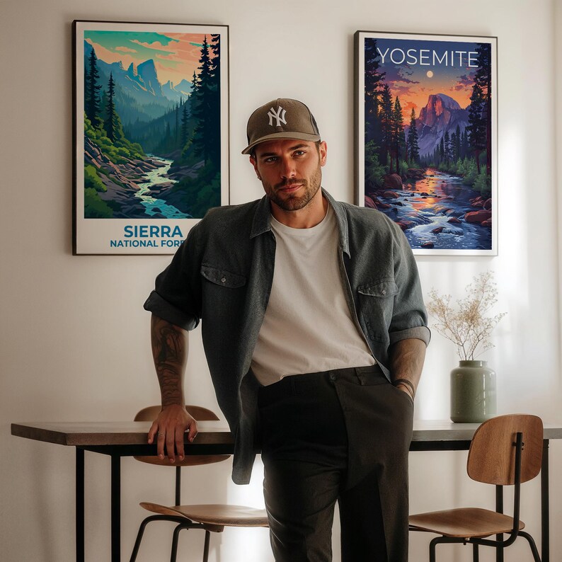 Sierra National Forest Travel Print California Poster Forest Wall Art Mountains Illustration Sierra Poster Home Decor Birthday Gift