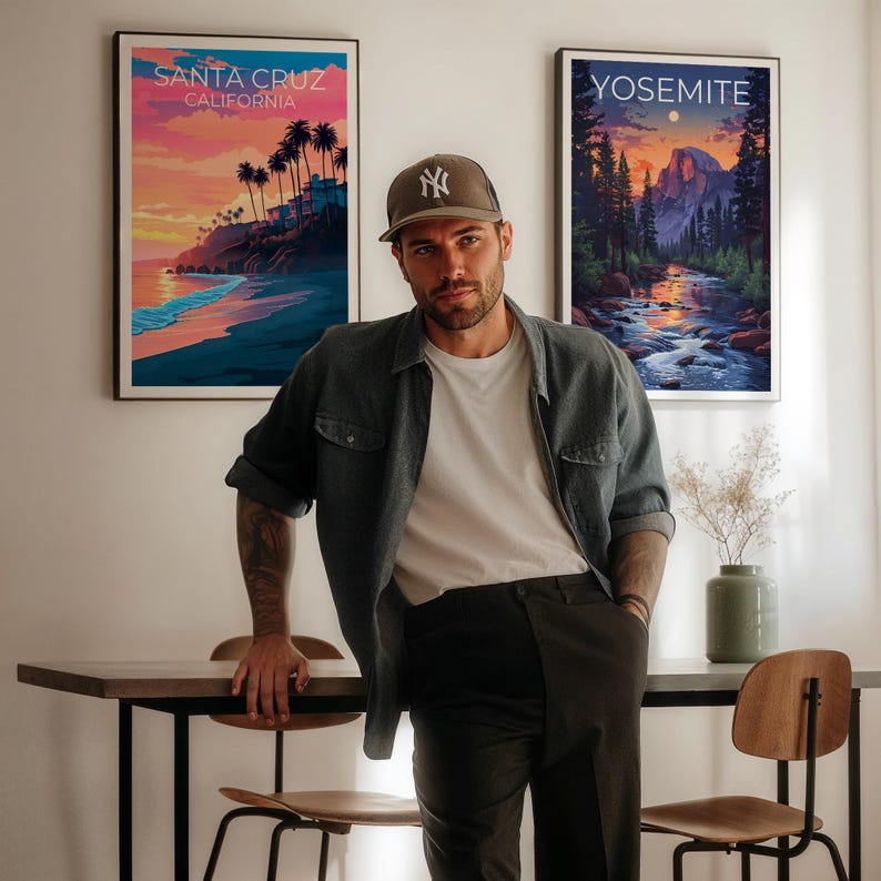 Santa Cruz Travel Print California Poster Beach Wall Art Coastal Illustration Santa Cruz Poster Home Decor Birthday Gift