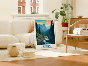 Sierra National Forest Travel Print California Poster Forest Wall Art Mountains Illustration Sierra Poster Home Decor Birthday Gift
